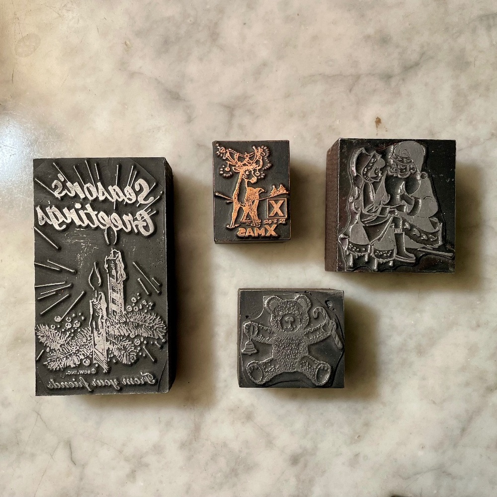 Four Vintage Printing Blocks